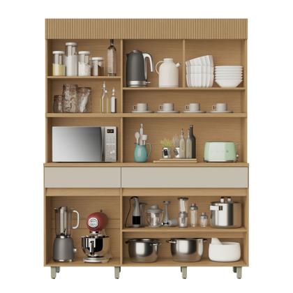 Imagem de Armário de Cozinha 5 Portas 2 Gavetas Realeza 160cm 100% MDF Cinza/Carvalho/Greige