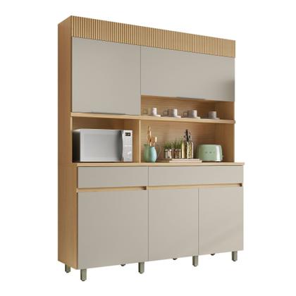Imagem de Armário de Cozinha 5 Portas 2 Gavetas Realeza 160cm 100% MDF Cinza/Carvalho/Greige