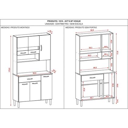 Imagem de Armário de Cozinha 6 Portas com Nicho Vogue Branco/Linho preto Kits Paraná