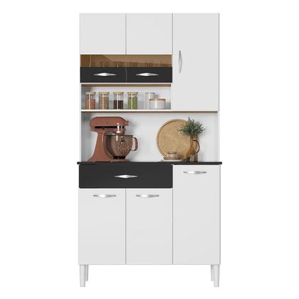 Imagem de Armário de Cozinha 6 Portas com Nicho Vogue Branco/Linho preto Kits Paraná