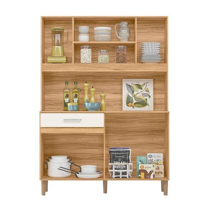 Imagem de Armário de Cozinha 7 Portas 1 Gaveta Magazin Branco/Freijó/Off White Cristal