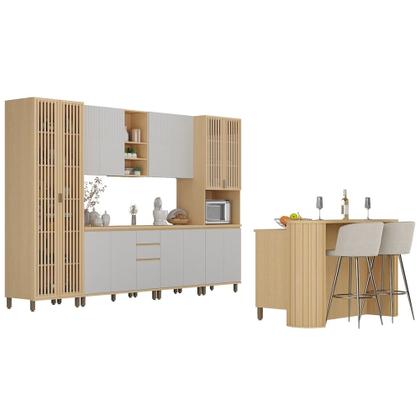 Imagem de Armário de Cozinha 8 Peças CP02 Com Ilha Pierre Carvalho/Cinza L01 - Mpozenato