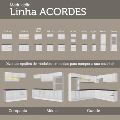Imagem de Armário De Cozinha Aéreo 100% MDF 2 Portas de Correr de Vidro Branco Acordes Madesa