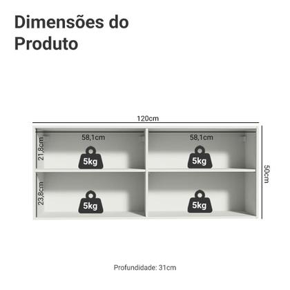 Imagem de Armário de Cozinha Aéreo 120 x 50 cm 2 Portas Branco Reims Madesa