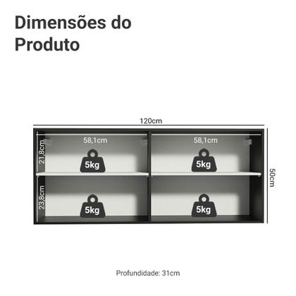 Imagem de Armário de Cozinha Aéreo 120 x 50 cm 2 Portas Preto Reims Madesa