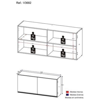 Imagem de Armário de Cozinha Aéreo 120cm 2 Portas Veneza Multimóveis V3682