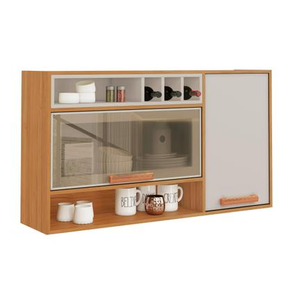 Imagem de Armário de Cozinha Aéreo 2 Portas com Reflecta e Garrafeiro 120cm Nápoles Itatiaia Cinamomo/Off White