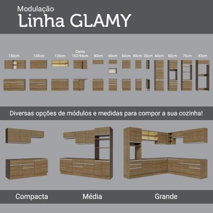 Imagem de Armário de Cozinha Aéreo 2 Portas de Correr de Vidro e 1 Nicho Rustic Glamy Madesa