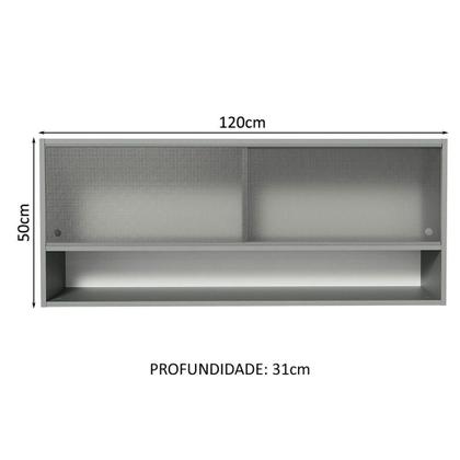 Imagem de Armário de Cozinha Aéreo 2 Portas de Correr de Vidro Pontilhado e 1 Nicho Cinza Nice Madesa