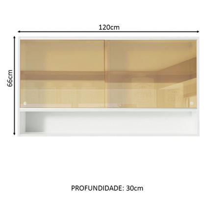 Imagem de Armário de Cozinha Aéreo 2 Portas de Correr de Vidro Reflex e 1 Nicho Branco Glamy Madesa