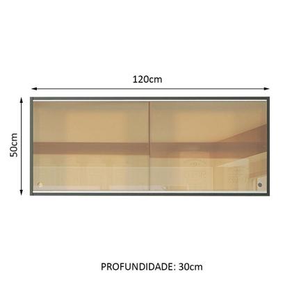 Imagem de Armário de Cozinha Aéreo 2 Portas de Correr de Vidro Reflex Preto Reims Madesa