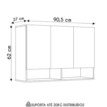 Imagem de Armário de Cozinha Aéreo 3 Portas 2 Nichos 91cm Milão Cinza - EJ Móveis