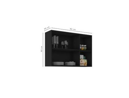 Imagem de Armario De Cozinha Aereo 3 Portas Preto Catar Brienza Movelaria