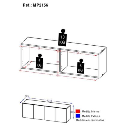 Imagem de Armário de Cozinha Aéreo 4 Portas Multimóveis MP2156