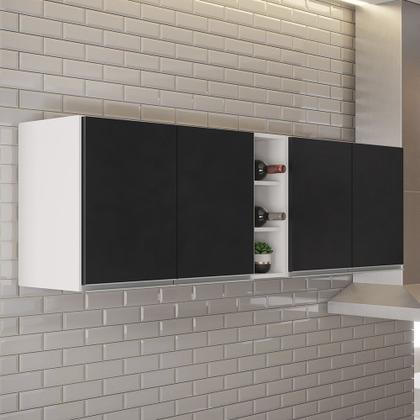 Imagem de Armário de Cozinha Aéreo Califórnia Kit 2 e Nicho Adega Riad 180cm Branco/Preto - Lumil