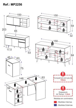 Imagem de Armário de Cozinha Aéreo com Balcão para Pia e Mesa Dobrável Multimóveis MP2256