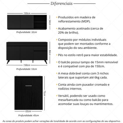 Imagem de Armário de Cozinha Aéreo com Balcão para Pia e Mesa Dobrável Multimóveis MP2256