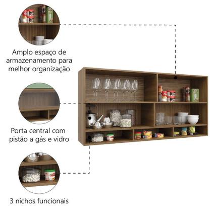 Imagem de Armário De Cozinha Aéreo Com Vidro Módulo Suspenso Nogal.