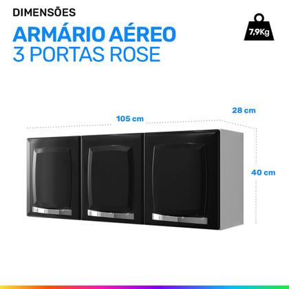 Imagem de Armário de Cozinha Aéreo Itatiaia Aço 3 Portas Rose Preto