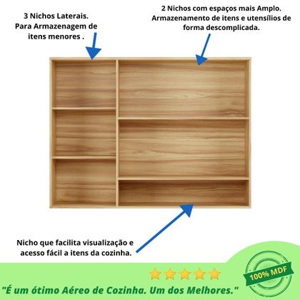 Imagem de Armário de Cozinha Aéreo Triplo 3 Portas Com Nicho Suspenso Nápoli Prime 100% MDF