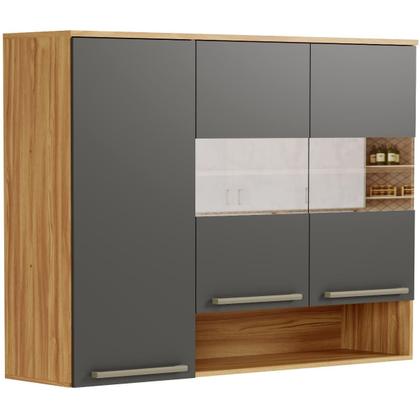 Imagem de Armário de Cozinha Aéreo Triplo 3 Portas Com Nicho Suspenso Nápoli Prime 100% MDF