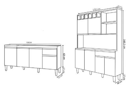 Imagem de Armário de Cozinha Alice com Balcão de Pia Tatiane 150m Sem Tampo Branco AJL