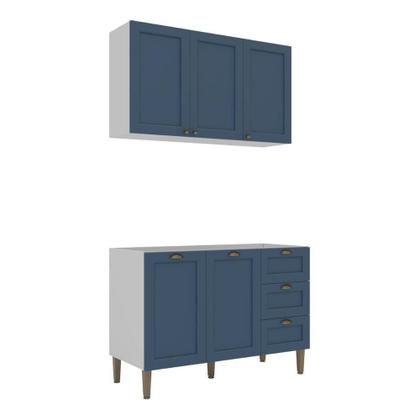 Imagem de Armário De Cozinha Americana Modulada 120cm Com Balcão Para Pia Multimóveis Cr20492 Branco-Azul