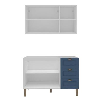 Imagem de Armário De Cozinha Americana Modulada 120cm Com Balcão Para Pia Multimóveis Cr20492 Branco-Azul