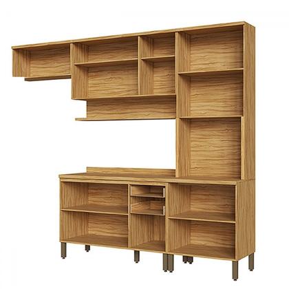 Imagem de Armário de Cozinha Americana Modulada com Balcão e Tampo 11 Portas 2 Gavetas Texas 100% Mdf com Vidro Reflecta Amêndoa/Off White - Pnr Móveis