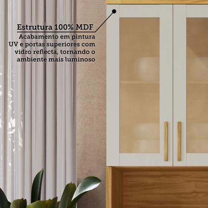 Imagem de Armário de Cozinha Americana Modulada com Balcão e Tampo 11 Portas 2 Gavetas Texas 100% Mdf com Vidro Reflecta Amêndoa/Off White - Pnr Móveis