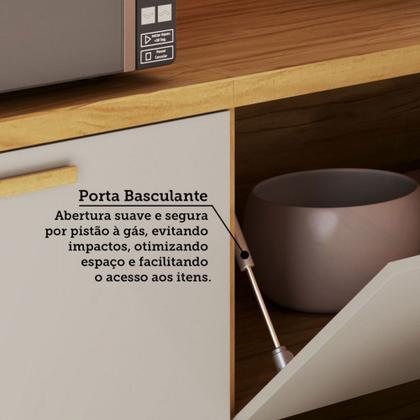 Imagem de Armário de Cozinha Americana Modulada com Balcão e Tampo 11 Portas 2 Gavetas Texas 100% Mdf com Vidro Reflecta Amêndoa/Off White - Pnr Móveis