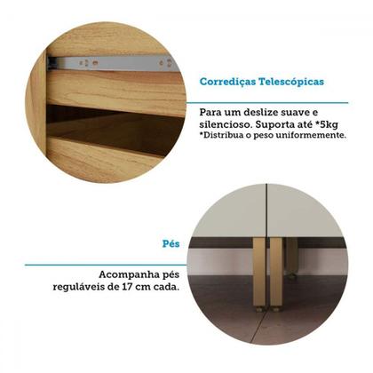 Imagem de Armário de Cozinha Americana Modulada com Balcão e Tampo 11 Portas 2 Gavetas Texas 100% Mdf com Vidro Reflecta Amêndoa/Off White - Pnr Móveis