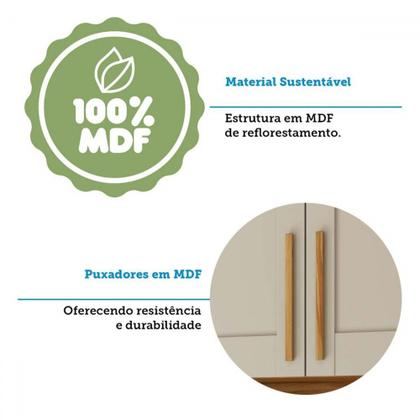 Imagem de Armário de Cozinha Americana Modulada com Balcão e Tampo 11 Portas 2 Gavetas Texas 100% Mdf com Vidro Reflecta Amêndoa/Off White - Pnr Móveis