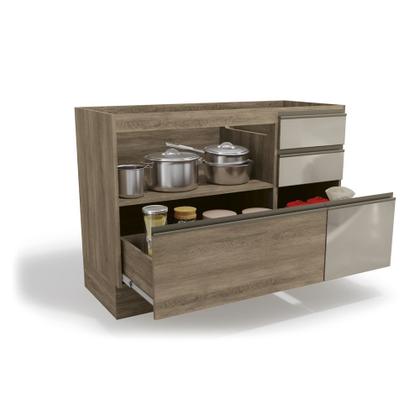 Imagem de Armário de Cozinha Balcão de Pia 1,20m 1 porta 4 Gavetas com Vidro G747 Maxxi Nogal Kappesberg