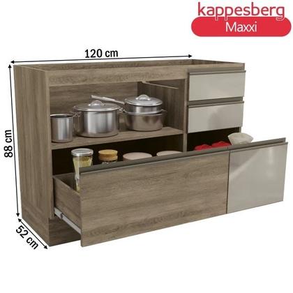 Imagem de Armário de Cozinha Balcão de Pia 1,20m 1 porta 4 Gavetas com Vidro G747 Maxxi Nogal Kappesberg