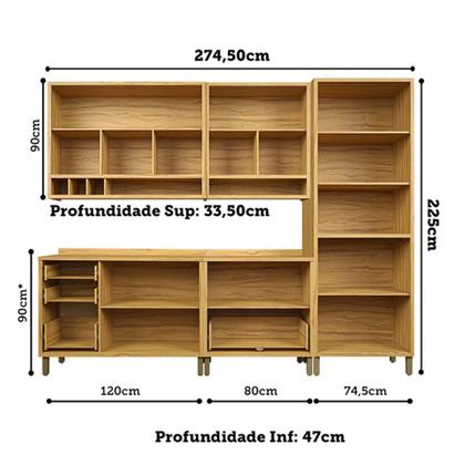 Imagem de Armário de Cozinha com Balcão e Tampo 11 Portas 4 Gavetas Pérola 100% Mdf Vidro Reflecta Amêndoa/Off White - Pnr Móveis