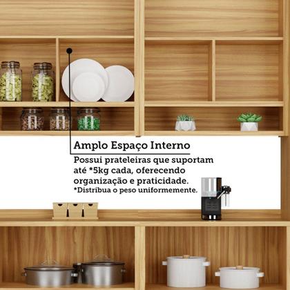 Imagem de Armário de Cozinha com Balcão e Tampo 11 Portas 4 Gavetas Pérola 100% Mdf Vidro Reflecta Amêndoa/Off White - Pnr Móveis