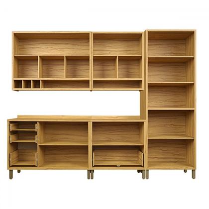 Imagem de Armário de Cozinha com Balcão e Tampo 11 Portas 4 Gavetas Pérola 100% Mdf Vidro Reflecta Amêndoa/Off White - Pnr Móveis