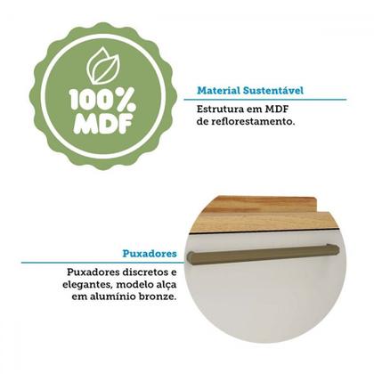 Imagem de Armário de Cozinha com Balcão e Tampo 11 Portas 4 Gavetas Pérola 100% Mdf Vidro Reflecta Amêndoa/Off White - Pnr Móveis