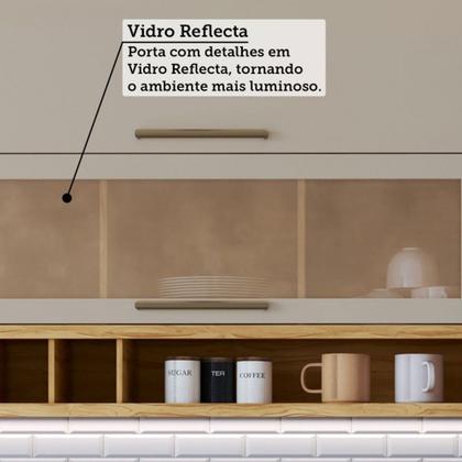 Imagem de Armário de Cozinha com Balcão e Tampo 11 Portas 4 Gavetas Pérola 100% Mdf Vidro Reflecta Amêndoa/Off White - Pnr Móveis
