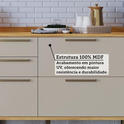Imagem de Armário de Cozinha com Balcão e Tampo 11 Portas 4 Gavetas Pérola 100% Mdf Vidro Reflecta Amêndoa/Off White - Pnr Móveis