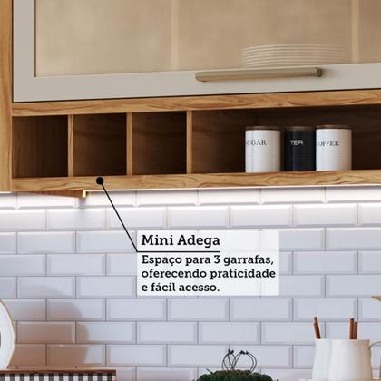 Imagem de Armário de Cozinha com Balcão e Tampo 11 Portas 4 Gavetas Pérola 100% Mdf Vidro Reflecta Amêndoa/Off White - Pnr Móveis