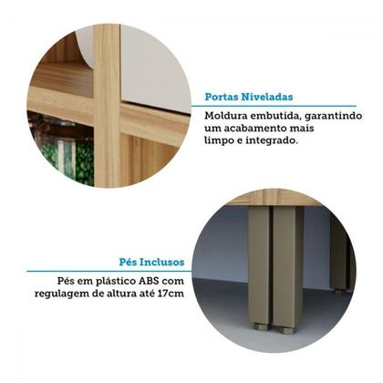 Imagem de Armário de Cozinha com Balcão e Tampo 11 Portas 4 Gavetas Pérola 100% Mdf Vidro Reflecta Amêndoa/Off White - Pnr Móveis