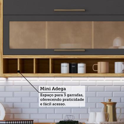 Imagem de Armário de Cozinha com Balcão e Tampo 11 Portas 5 Gavetas Pérola 100% Mdf Vidro Reflecta Amêndoa/Chumbo - Pnr Móveis