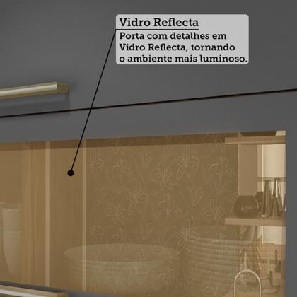 Imagem de Armário de Cozinha com Balcão e Tampo 11 Portas 5 Gavetas Pérola 100% Mdf Vidro Reflecta Amêndoa/Chumbo - Pnr Móveis