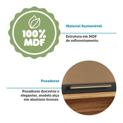 Imagem de Armário de Cozinha com Balcão e Tampo 11 Portas 5 Gavetas Pérola 100% Mdf Vidro Reflecta Amêndoa/Chumbo - Pnr Móveis