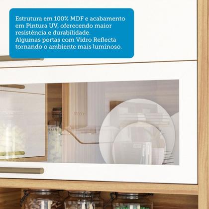 Imagem de Armário de Cozinha com Balcão e Tampo 12 Portas 4 Gavetas Pérola 100% Mdf Vidro Reflecta Amêndoa/Branco - Pnr Móveis