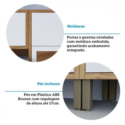 Imagem de Armário de Cozinha com Balcão e Tampo 12 Portas 4 Gavetas Pérola 100% Mdf Vidro Reflecta Amêndoa/Branco - Pnr Móveis