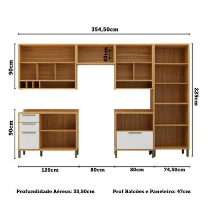 Imagem de Armário de Cozinha com Balcão e Tampo 12 Portas 4 Gavetas Pérola 100% Mdf Vidro Reflecta Amêndoa/Branco - Pnr Móveis
