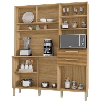 Imagem de Armário de Cozinha com Balcão Huge 6 Portas 2 Gavetas Ripado 3d Freijó/Supremo - Pnr Móveis